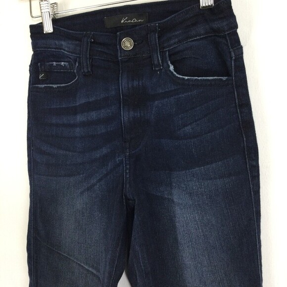 Kancan Womens Fringe Hem Ankle Zip Skinny Dark Wash Denim Jeans Blue Size 24 - Picture 2 of 11